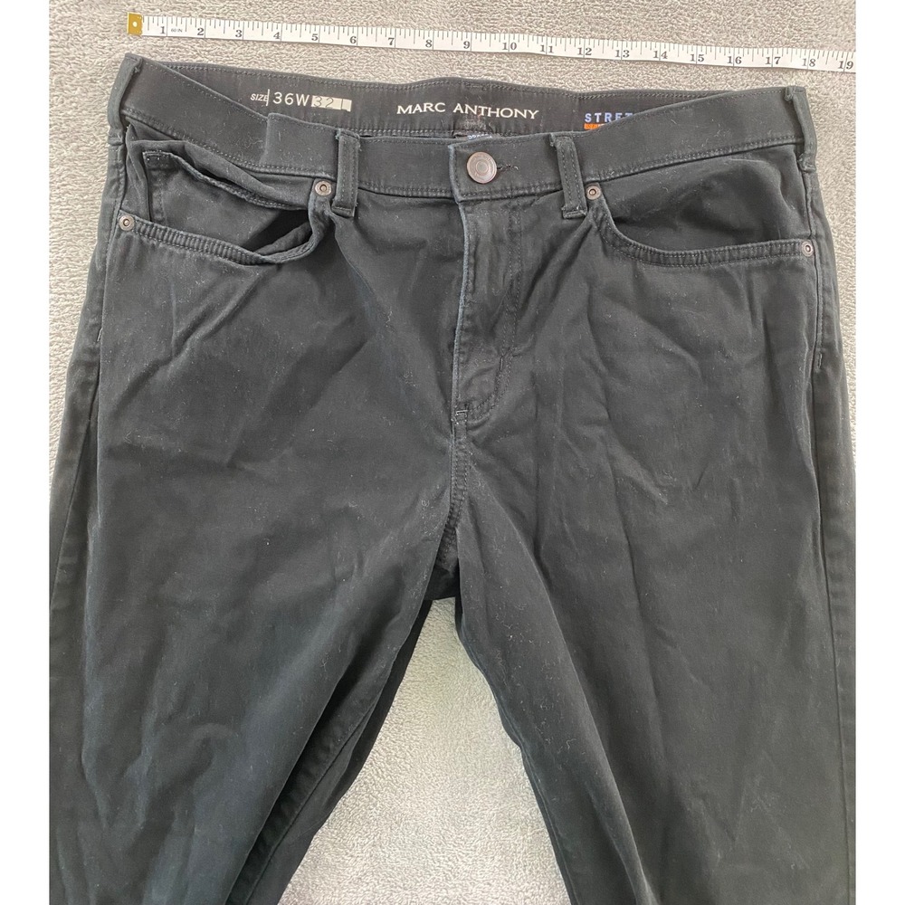 Marc Anthony Mens Slim Straight Fit Stretchwaist Black Pants 36W 32L Cotton - Picture 6 of 15